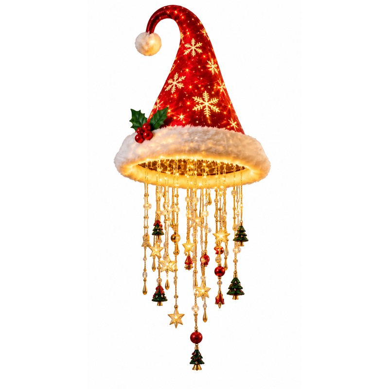 LED Santa Hat Hanging Light – Christmas Pendant Lamp with