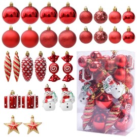 HO2NLE 29pcs Christmas Baubles Red Christmas Balls Ornaments Set with Christmas Candy Presents Stars Pine Nuts Shatterproof Christmas Tree Decorations for Traditional Xmas Decoration