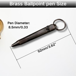 AMZNEVO Mini Brass Pocket Pen with Keyring – Retro Black Ballpoint Pen, Compact EDC Writing Tool for Men, Portable Refillable Metal Pen for Gift or Everyday Carry