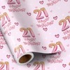 RUSPEPA 21st Girls Wrapping Paper Birthday, Hearts and Pink Number