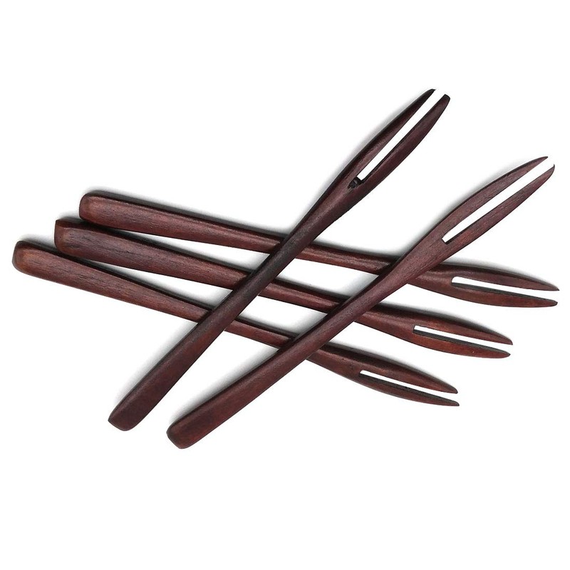 5 Pack Wooden Forks for eating Desserts, Chips, Snacks, Cereal,