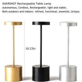 SAKRINGT Cordless Table Lamp Rechargeable, 5000mAh Battery Operated Portable Table Light,Dimming LED Table Lamp for Restaurant/Patio/Outdoor(Gold)