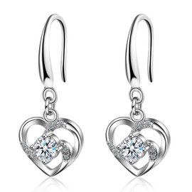 Earrings for Women, Silver Drop Dangle Earrings with Cubic Zirconia│Heart Dangly Hypoallergenic Earrings for Sensitive Ears│Jewellery Birthday Anniversary