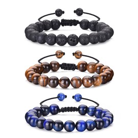 MOROTOLE Mens Bracelet, Tiger Eye Beads Bracelets Set Premium Artisan Handcrafted Triple Protection Bracelet Adjustable Mans Bracelets for Men Father Boyfriend Brother Gifts