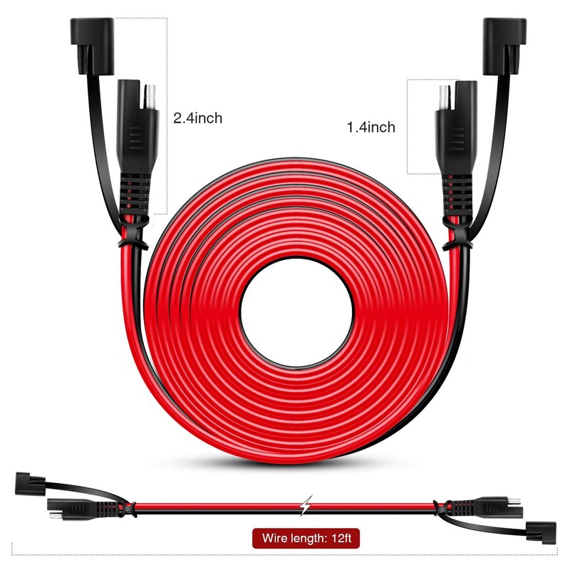 Nilight 2PCS 12FT SAE to SAE Extension Cable 16AWG 2