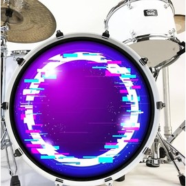 Neon Techno Glitch Bass Drum Head Skin Decal - High-Quality Graphic Drumhead Sticker for Drum Kit DIY Customization - Durable, Easy to Apply - Made in USA (24" x 24")