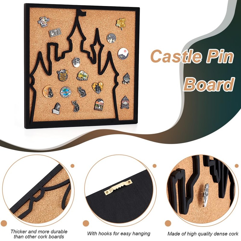 BENECREAT Square Castle Pin Board Cork Board, 30x30cm Bulletin Display