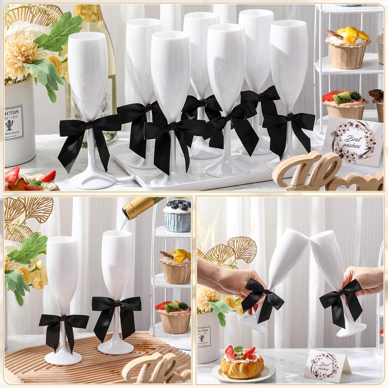 Zopeal 60 Pcs Plastic Champagne Flute Glasses and Bow Set