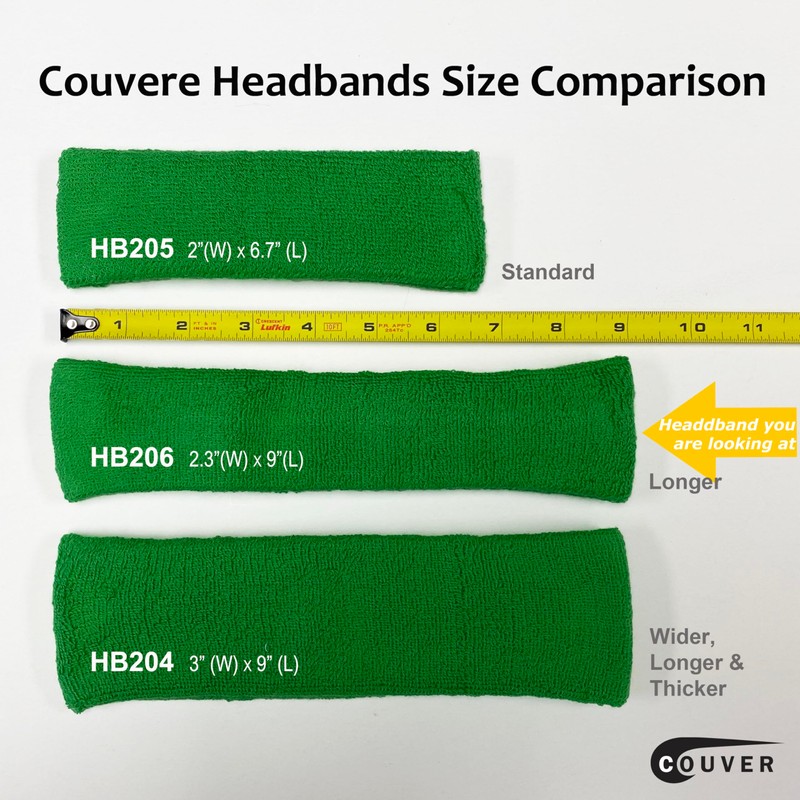 COUVER HB206 Unisex Long 9" Terry Cloth Sports Head Sweatband