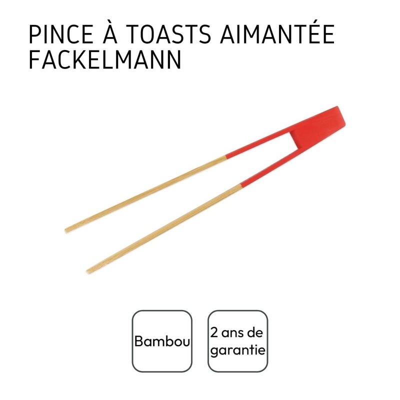 Fackelmann Bamboo Magnetic Toast Tongs with Red Handle (688917)