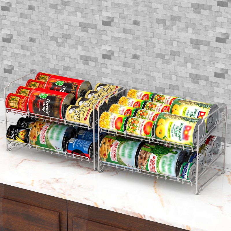 Simple Houseware 2 Tier Stackable Can Rack, Silver, 2 Pack