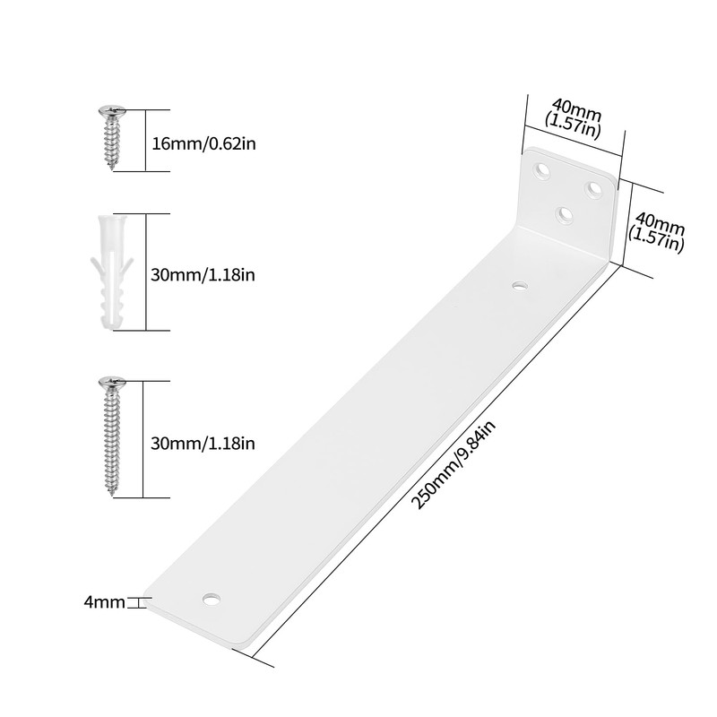 Pack of 4 Shelf Brackets, White, 250 mm Shelf Wall