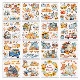 Shejdgart Fall Rub on Transfers for Crafts - 16 Sheets Vintage Autumn Rub on Transfer Stickers, Pumpkin Maple Leaf Car Furniture Decals for Wood DIY Home Decor 5.7x5.7 Inch