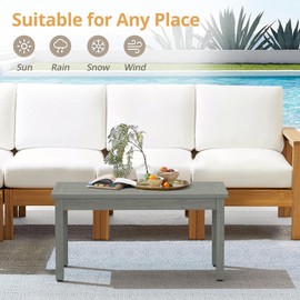LUE BONA Outdoor Coffee Table Rectangle, HDPS Patio Coffee Tables for Outside, All Weather Patio Coffee Table with Slatted Tabletop for Deck, Garden, Balcony, Indoor or Outdoor Use, Light Gray