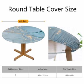 Guxxuil Marble Round Fitted Tablecloth Green Blue Ink Colors Translucent Modern Elastic Edge Tablecloth Waterproof Oilcloth Table Cover for 40"-44"