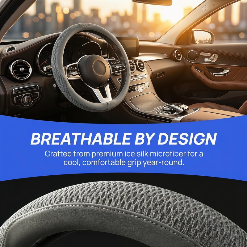 15 Inch Car Steering Wheel Cover, Microfiber Ice Silk Anti-Slip
