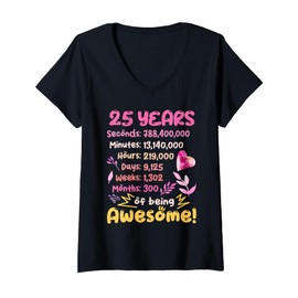 Womens Awesome Birthday Outfit for 25-Year-Old! 25th Birthday V-Neck T-Shirt