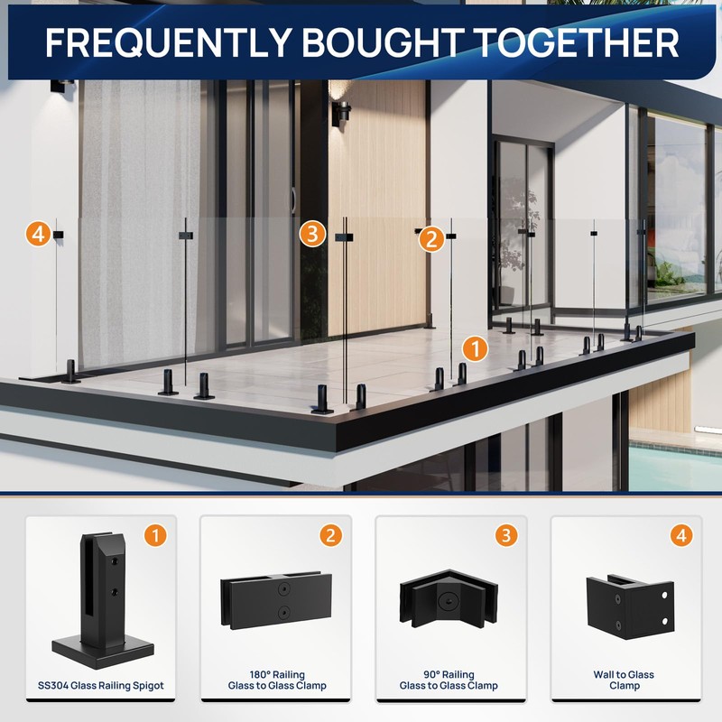 LukLoy 4 Pack Wall to Glass Clamp, F Shape Frameless