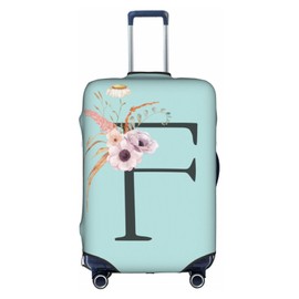 ANNCED Travel Luggage Cover Elastic Blue Suitcase Protector Bag,Black Letter F Boho Floral Flowers Leaves Dust-Proof Washable Baggage Covers For Wheeled Suitcase Kid Adult,Xl (For 29-32 Inch Luggage)
