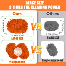 GreatCool 62" Car Wash Brush Mop Kit with Long Handle, 2 in 1 Chenille Microfiber Sponge Mitt Cleaning Detailing Duster for Washing Cars Truck SUV RV Caravans and Household(2 x Mop Head) (Orange)