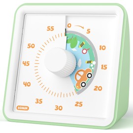 LIORQUE 60 Minute Visual Timer for Kids, Visual Countdown Timer for Classroom Office Kitchen with 'Car' Pattern Design, Pomodoro Timer with Silent Operation (Batteries Included)