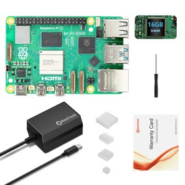RasTech Raspberry Pi 5 Kit 16GB RAM with 27W PD Power Supply 5.1V5A,Heat Sinks and Raspberry Pi 5 16GB Board Included