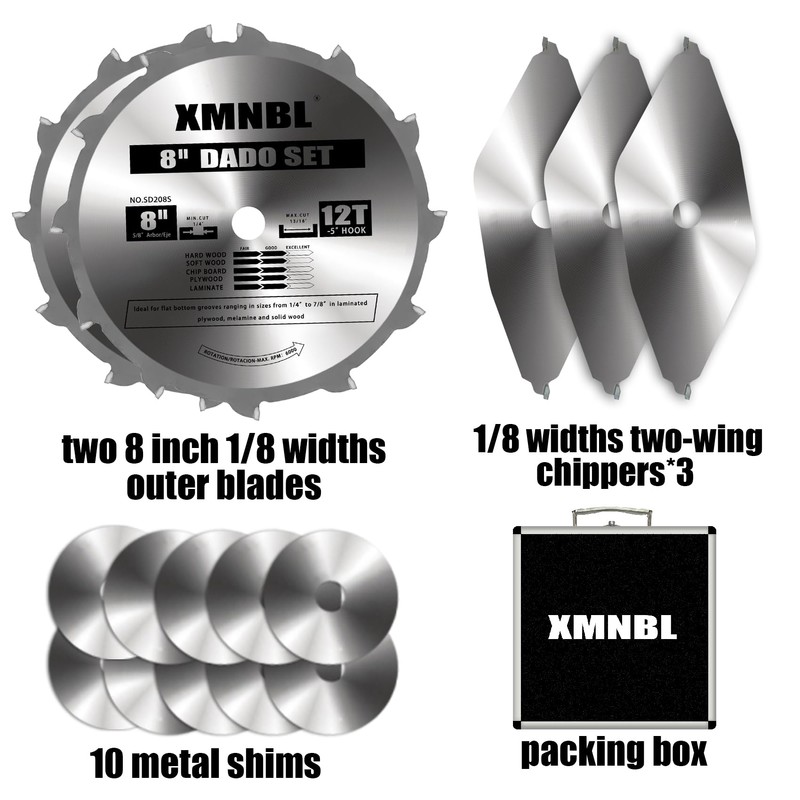 8 Inch Carbide Stacked Dado Saw Blade Set,8" Dado Blade
