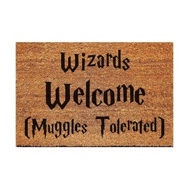 Funny Coir Doormat Wizards Welcome Front Door Mat Entryway Outdoor with Heavy Duty Front Porch Welcome Mats Easy to Clean Entry Brown Mat 23.7 x 15.7 inch