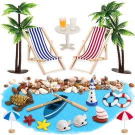 Royouzi Pack of 27 Beach Micro Landscape Mini Beach Decorations Miniature Decoration Mini Deck Chair Decorative Beach Chair Parasol Small Palm Tree Decoration Accessories for DIY Zen Garden Decoration