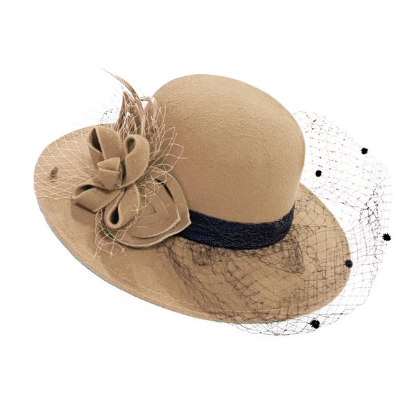 Large Brim Felt Fedora Formal Hat Wool Mix Occasion Birdcage