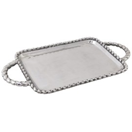 Boston International Trays Aluminum Platter with Rope Edging and Handles, Large, Silver