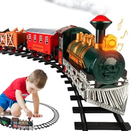 Electric Train Set for Kids Ages 4-8 | Train Set for Kids Ages 4-8 | Battery Powered Trains Sets with Lights & Sounds, Steam Locomotive Engine, Horses & Tracks - Classic Railway Toy Gift
