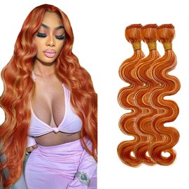 Ginger Highlight Body Wave Bundles Orange Bundles Human Hair 22 22 22 Inch 2 Tone Color 27 Mixed With Color 350 Bundle P27350 Hair Extensions