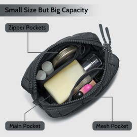 DOYOGI Quilted Cosmetic Bag, Puffer Makeup Bags,Crossbody Purses for women,Cute Travel Toiletry Bag for Women, Charcoal, Cute, Fashionable