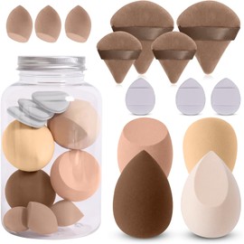 14 Piezas Esponja Maquillaje, Beauty Blenders, para Juego de Esponjas de Maquillaje Facial, Uso Seco y Húmedo, Esponja de Maquillaje para Base en Polvo (Marrón)