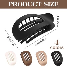 4 PCS Flat Hair Clips for Women, Flat Hair Clips Strong Hold, Large Curved Hairs Clip for Thin Hair, Curved Design French Barrette Accessories for Women and Girls (black)