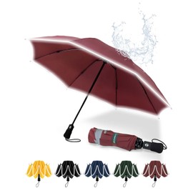 Chakipee Umbrella Windproof Strong Compact Automatic Umbrellas - Umbrella for Men and Women, Portable Folding for Travel with Reflective Stripes - Fits Car & Backpack for Wind and Rain