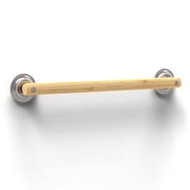 AquaChase Natural Bamboo Grab Bar for Bathroom & Toilet, ADA Compliant Balance Assist Handrail for Handicap and Seniors, 18in Brushed Nickel