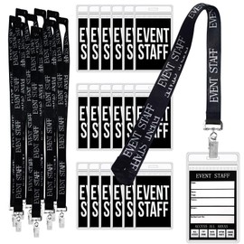 30Pcs Event Staff Lanyard with Plastic Card Holder and Pass Card, Event Lanyard, Black Breakaway Lanyard, Event ID Holder for Backstage Concert Party Birthday Gaming, Staff Badge Holder