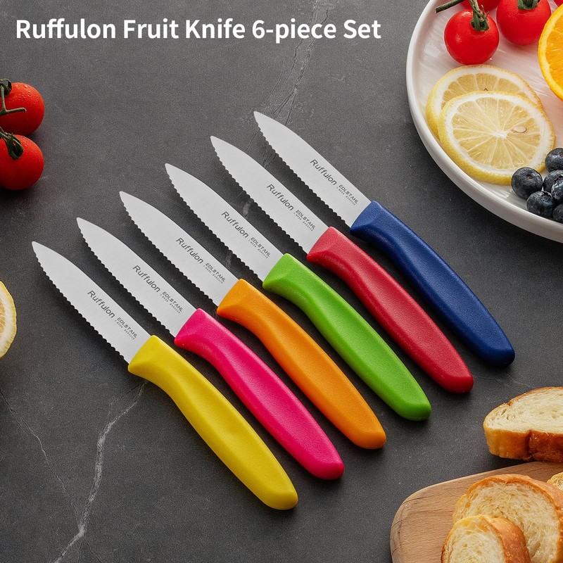 Ruffulon Stainless Steel Paring Knife With Serrated Blade, 6 Pieces