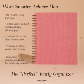 Anecdote Daily Planner 2025 (8.5" x 10") Spiral Yearly Planner - 2025 Planner Weekly and Monthly - Features a Library Buckram Cover, Brass and A4 Size Bleed-Resistant Paper - Organize All 52 Weeks. Start Anytime – Blossom