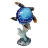 Nautical Ocean Blue Giant Sea Turtle Swimming By White Corals