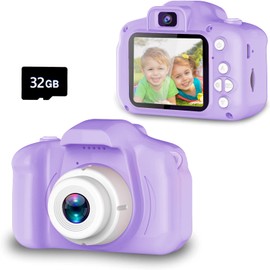 Seckton Seckton Upgrade Kids Selfie Camera, Christmas Birthday Gifts for Girls Age 3-9, HD Digital Video Cameras for Toddler, Portable Toy for 3 4 5 6 7 8 Year Old Girl with 32GB SD Card-Purple White