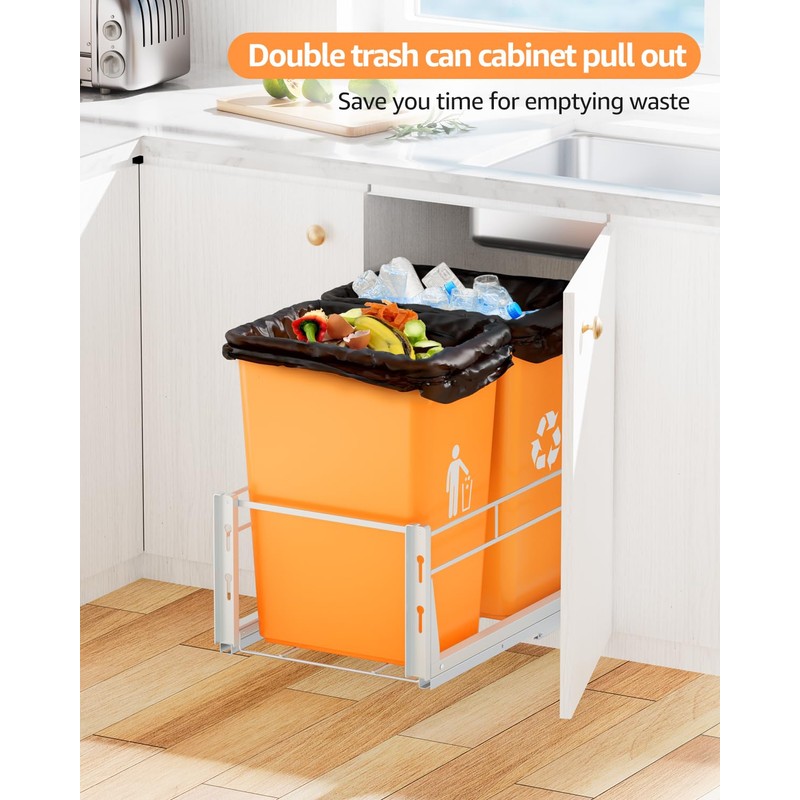 RUNMI Double Pull Out Trash Can Under Cabinet with Door