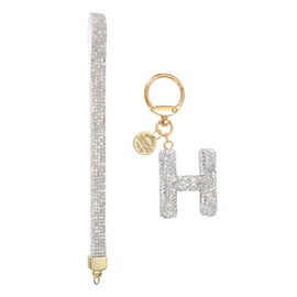 sourcing map Initial Letter Keychain for Women, Rhinestone Alphabet H Key Chain Sparkly Keychain Charm with Heart for Backpack Handbag Car Key Accessories Lanyard, White