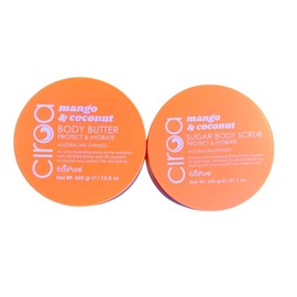 Mango & Coconut Body Care Set, Body Butter 15.8 oz and Sugar Body Scrub 21.1 oz, Australian Made