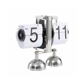 Automatic Page Turning Clock Stainless Steel Double Foot Small Scales Flip Desk Clock Vintage Living Room Home Decoration