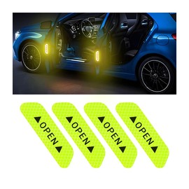 4PCS Reflective Open Warning Stickers for Car Door, Night Visibility Auto Safety Prompt Decals, 3.6 Inch Anti-Collision Protective Strip Tape, Car Accessories Universal for Truck, SUV, Van (Green)