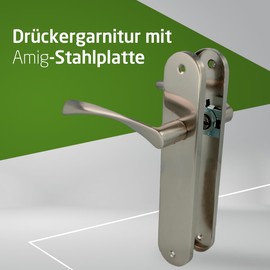 Amig - Door Handles with Steel Plate | Model ISHI PB, 240 x 45 mm | 8 mm Square, Elegant and Simple Design, No Key | Brushed Aluminium Nickel