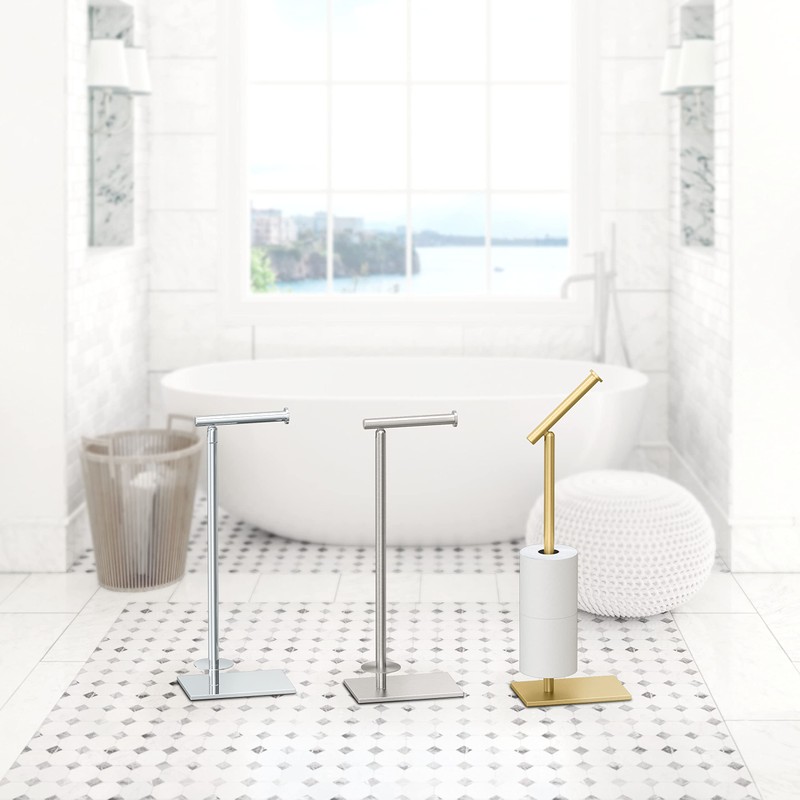 Gatco 1443B, Modern Rectangle Base Freestanding Toilet Paper Holder with